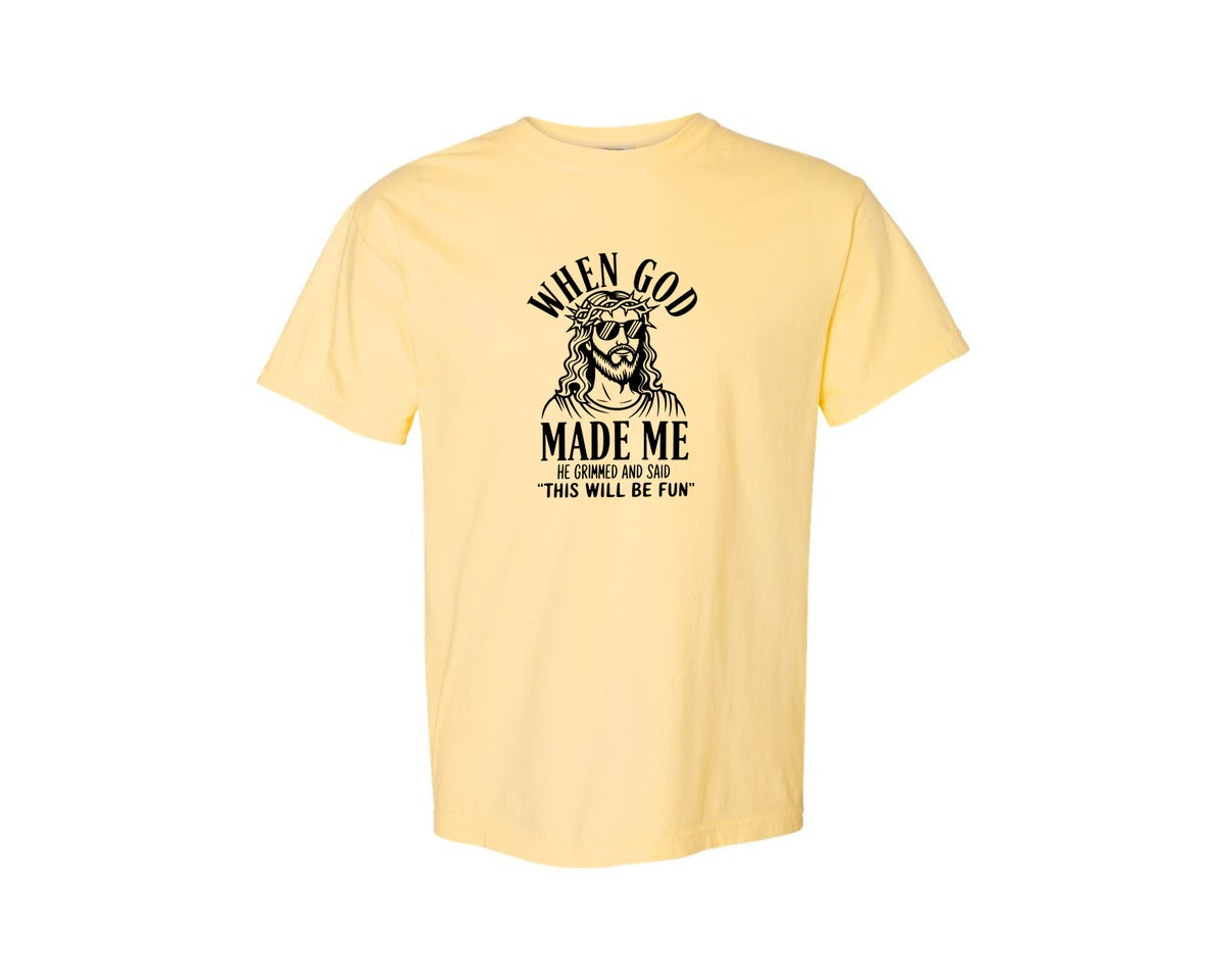 brand:Comfort Colors|color:Butter|God Humor Christian Faith Graphic T-Shirt