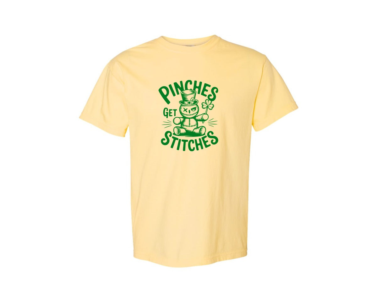 brand:Comfort Colors|color:Butter|Pinches Get Stitches Funny St Patri Graphic T-Shirt