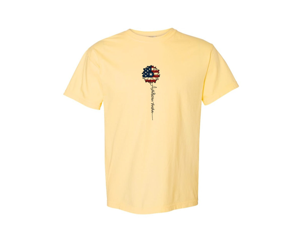 brand:Comfort Colors|color:Butter|American Mama Sunflower 4Th Of July Graphic T-Shirt