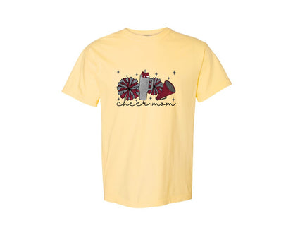 brand:Comfort Colors|color:Butter|Cheer Mom Glitter Cheerleading Graphic T-Shirt