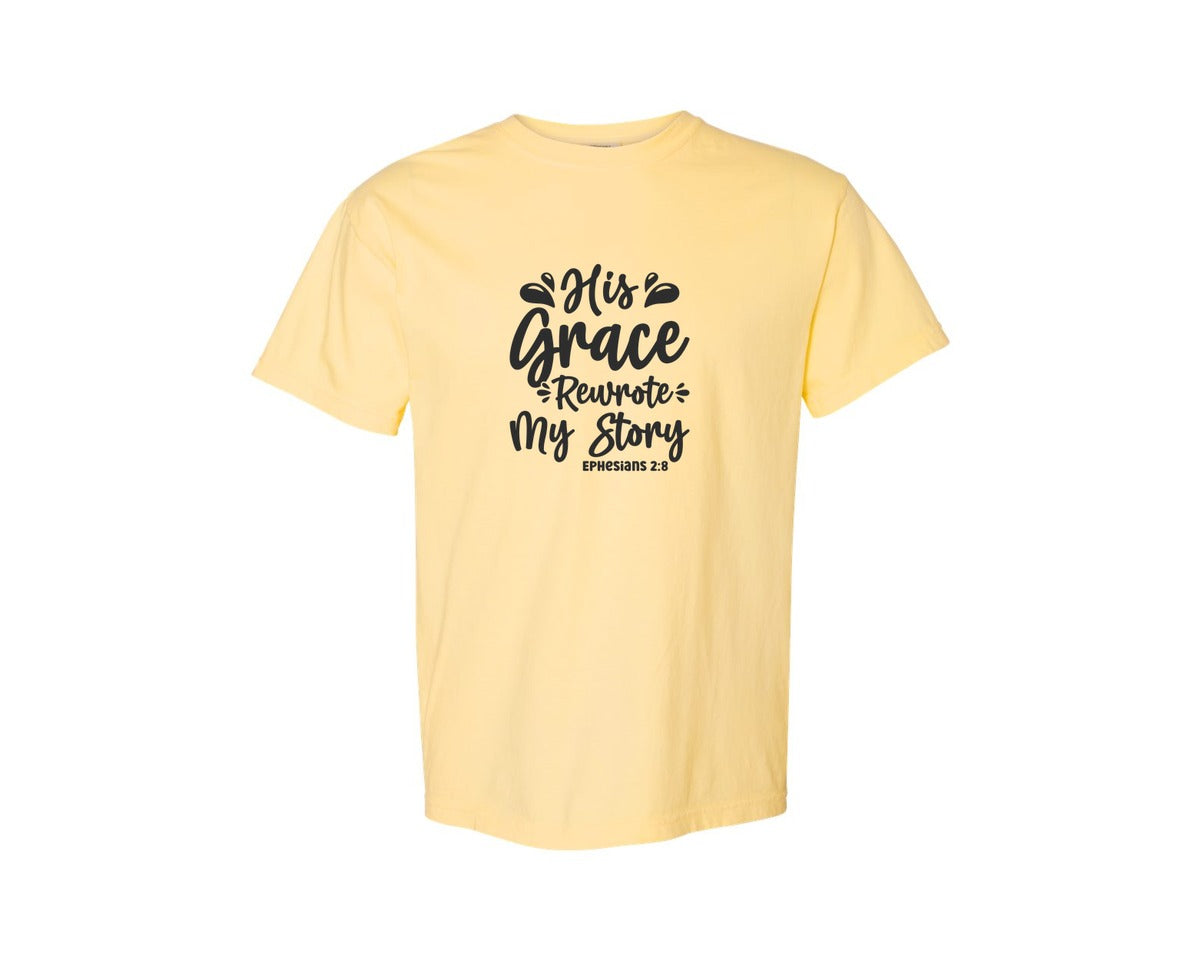 brand:Comfort Colors|color:Butter|His Grace Rewrites My Story Graphic T-Shirt