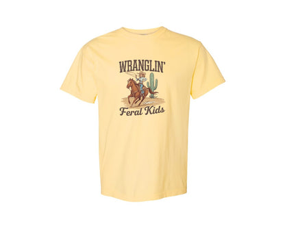 brand:Comfort Colors|color:Butter|Wranglin Feral Kids Western Mothers Day 3 Graphic T-Shirt