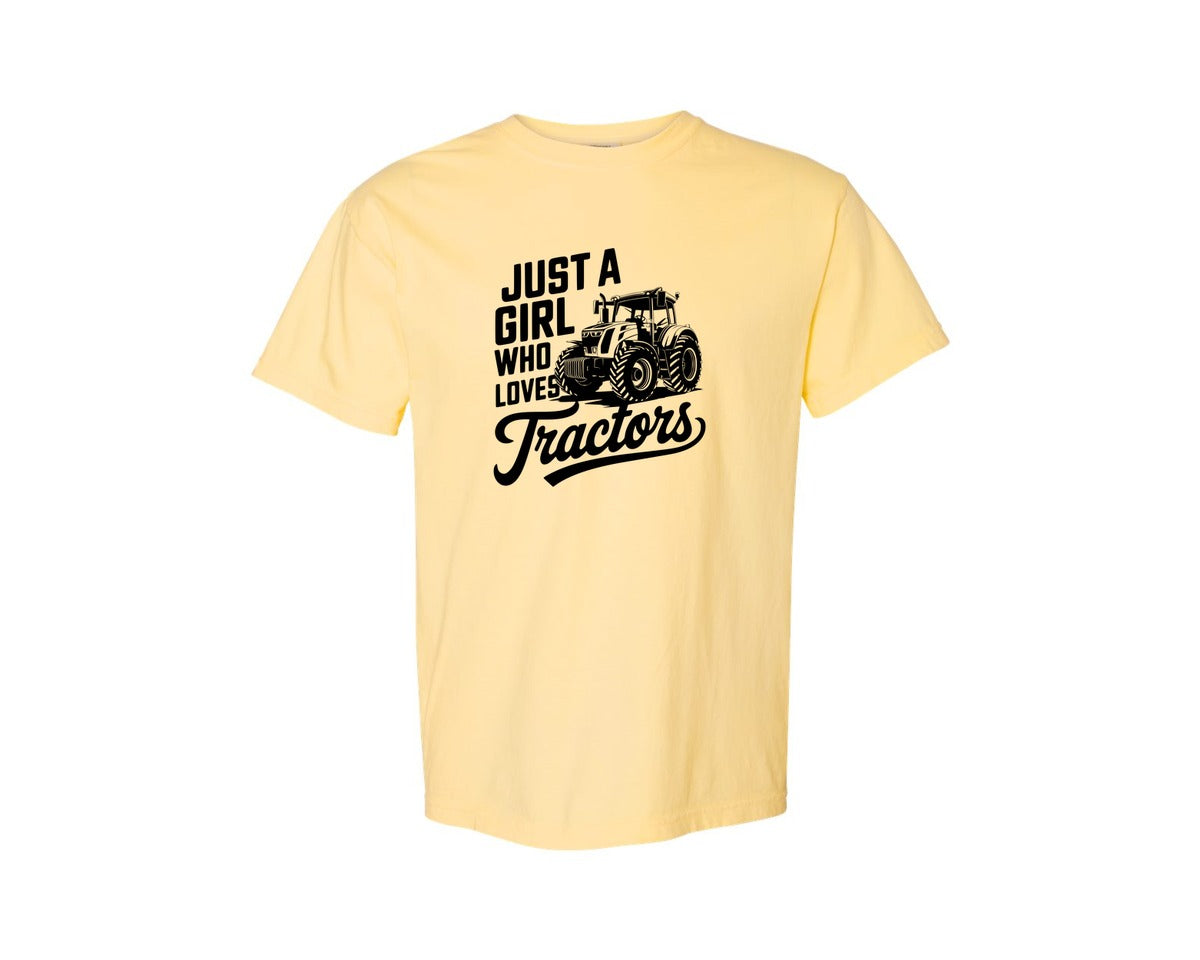 brand:Comfort Colors|color:Butter|Just A Girl Who Loves Tractors T Shi Graphic T-Shirt