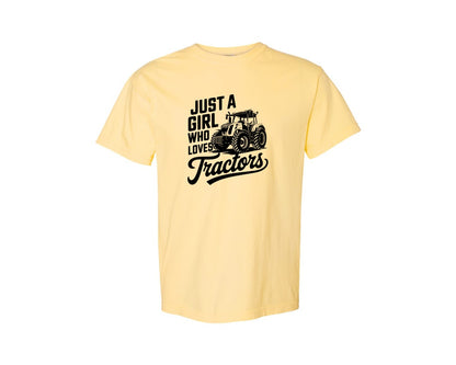 brand:Comfort Colors|color:Butter|Just A Girl Who Loves Tractors T Shi Graphic T-Shirt