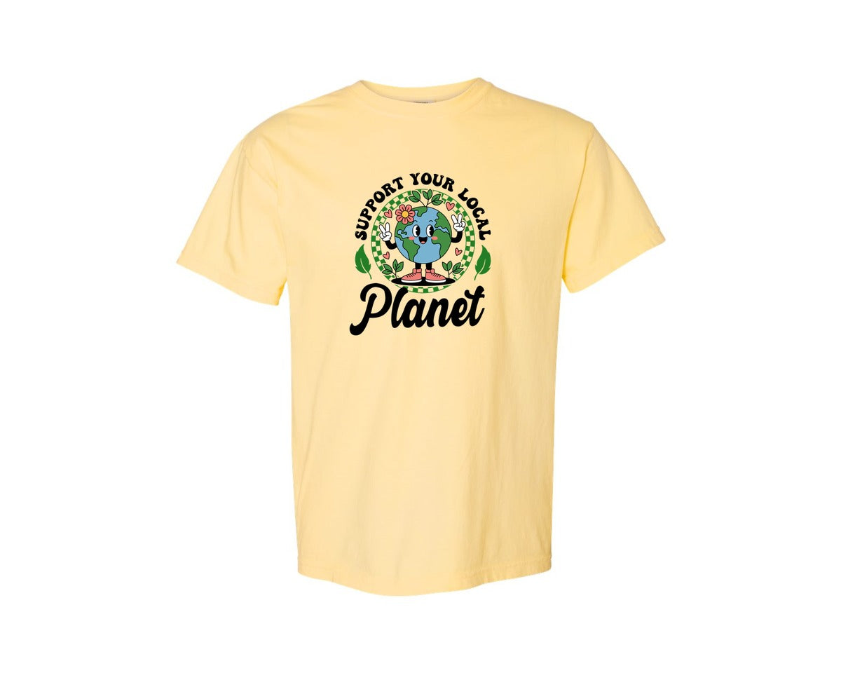 brand:Comfort Colors|color:Butter|Earth Day Support Your Local Planet 2 Graphic T-Shirt