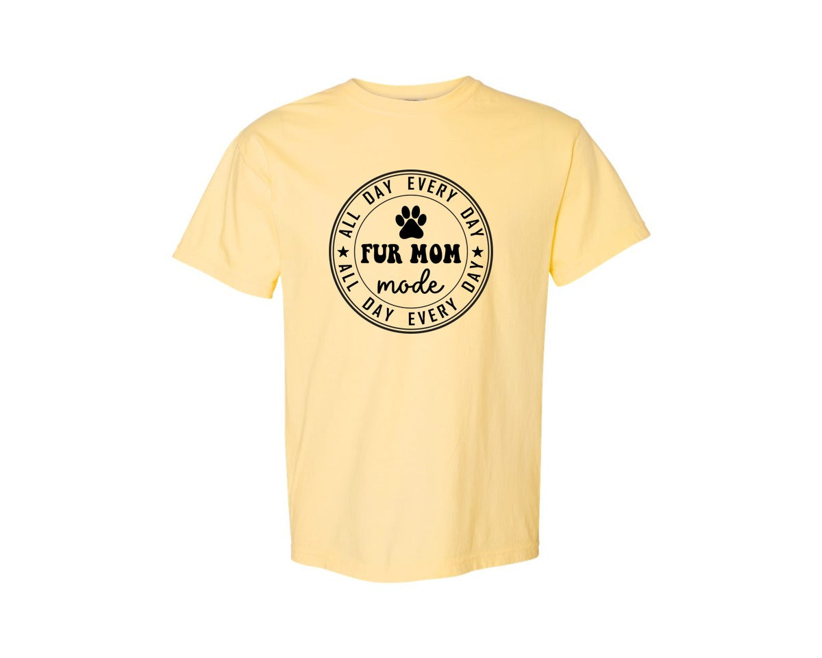 brand:Comfort Colors|color:Butter|Fur Mom Funny Dog Mom Shirt Graphic T-Shirt