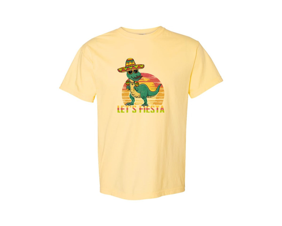brand:Comfort Colors|color:Butter|Lets Fiesta Dinosaur Cinco De Mayo Graphic T-Shirt