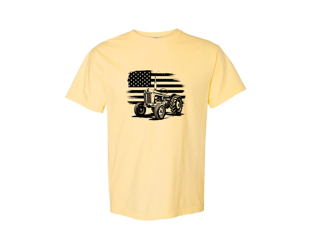 brand:Comfort Colors|color:Butter|Tractor Flag Vector T Shirt Design Graphic T-Shirt