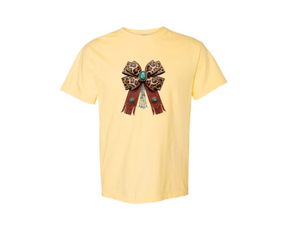 brand:Comfort Colors|color:Butter|Western Leopard Bow Coquette Cowgirl 2 Graphic T-Shirt