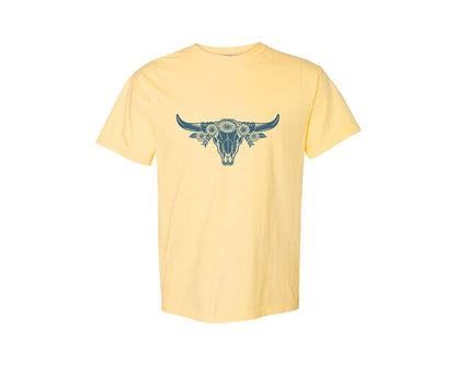 brand:Comfort Colors|color:Butter|Western Bull Skull Longhorn Boho Flowers 4 Graphic T-Shirt