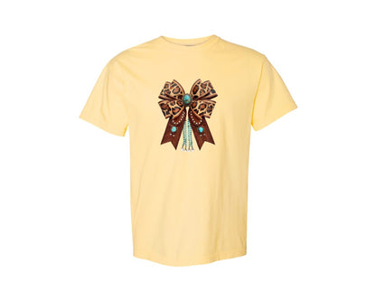 brand:Comfort Colors|color:Butter|Western Leopard Bow Bohemian Coquette Graphic T-Shirt