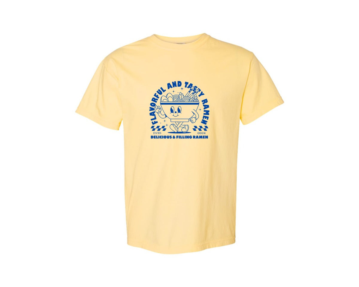 brand:Comfort Colors|color:Butter|Retro Ramen Noodle Cartoon Mascot Design Graphic T-Shirt