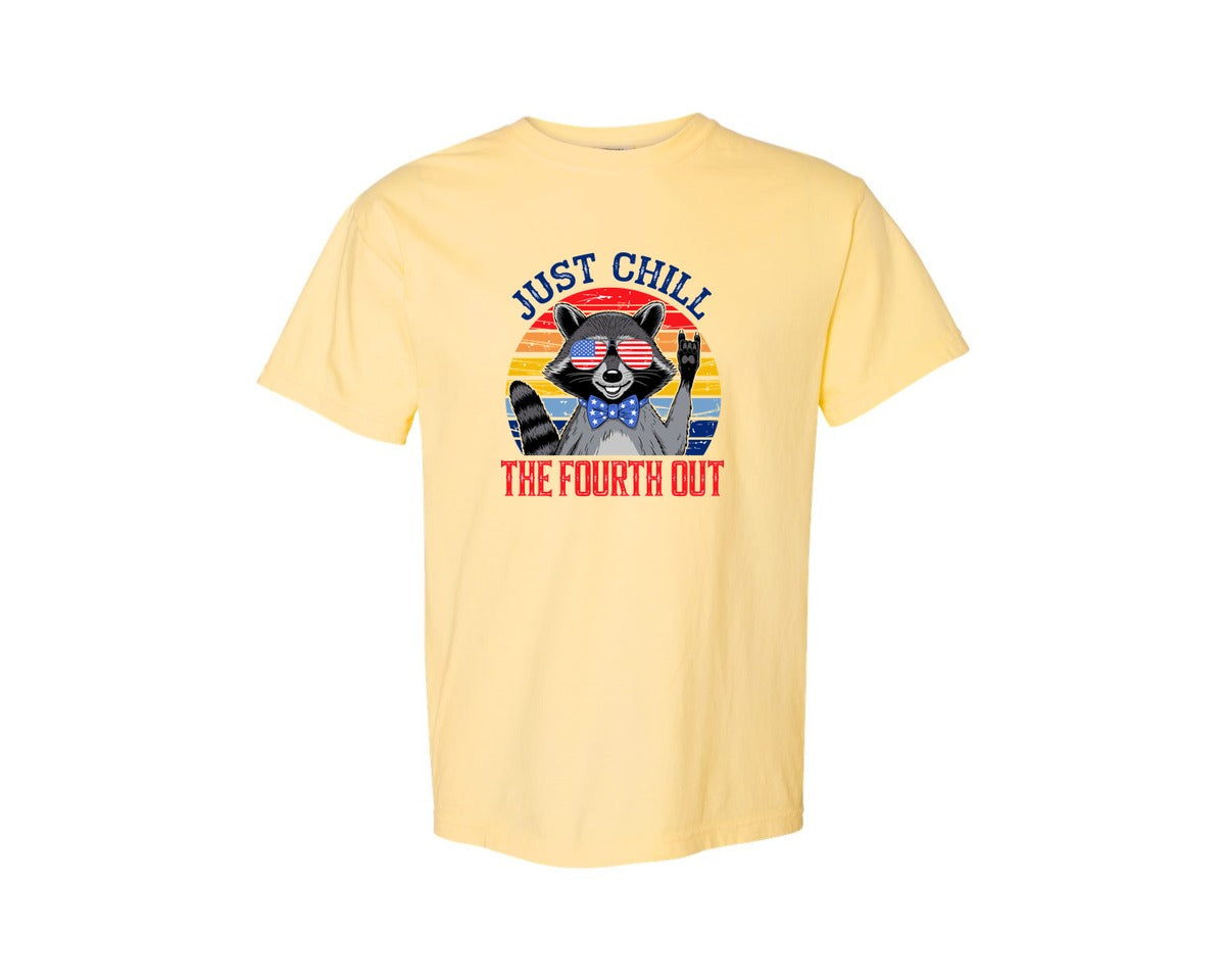 brand:Comfort Colors|color:Butter|Retro Raccoon 4Th Of July Chill Vibes Graphic T-Shirt