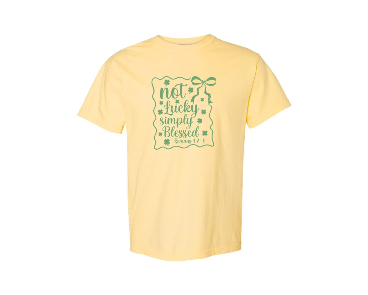 brand:Comfort Colors|color:Butter|Not Lucky Simply Blessed Graphic T-Shirt