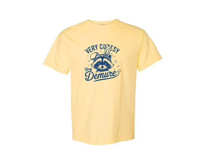 brand:Comfort Colors|color:Butter|Very Cutesy Very Demure Raccoon T Shirt Graphic T-Shirt