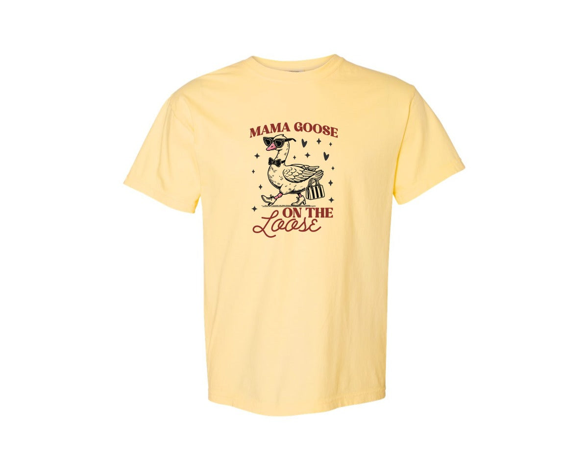 brand:Comfort Colors|color:Butter|Mama Goose On The Loose Pngtrendy Funny Graphic T-Shirt