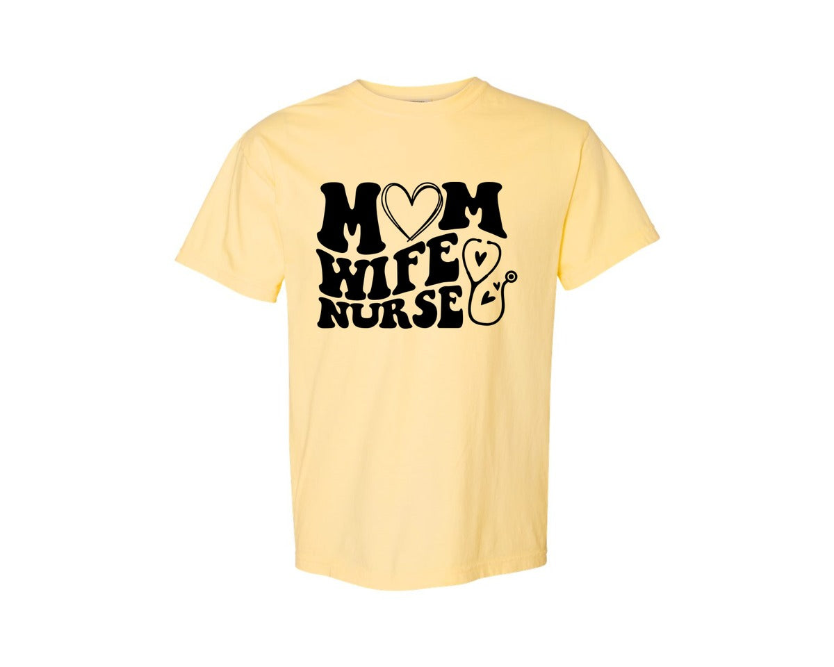 brand:Comfort Colors|color:Butter|Mom Wife Nurse Wavy Graphic T-Shirt