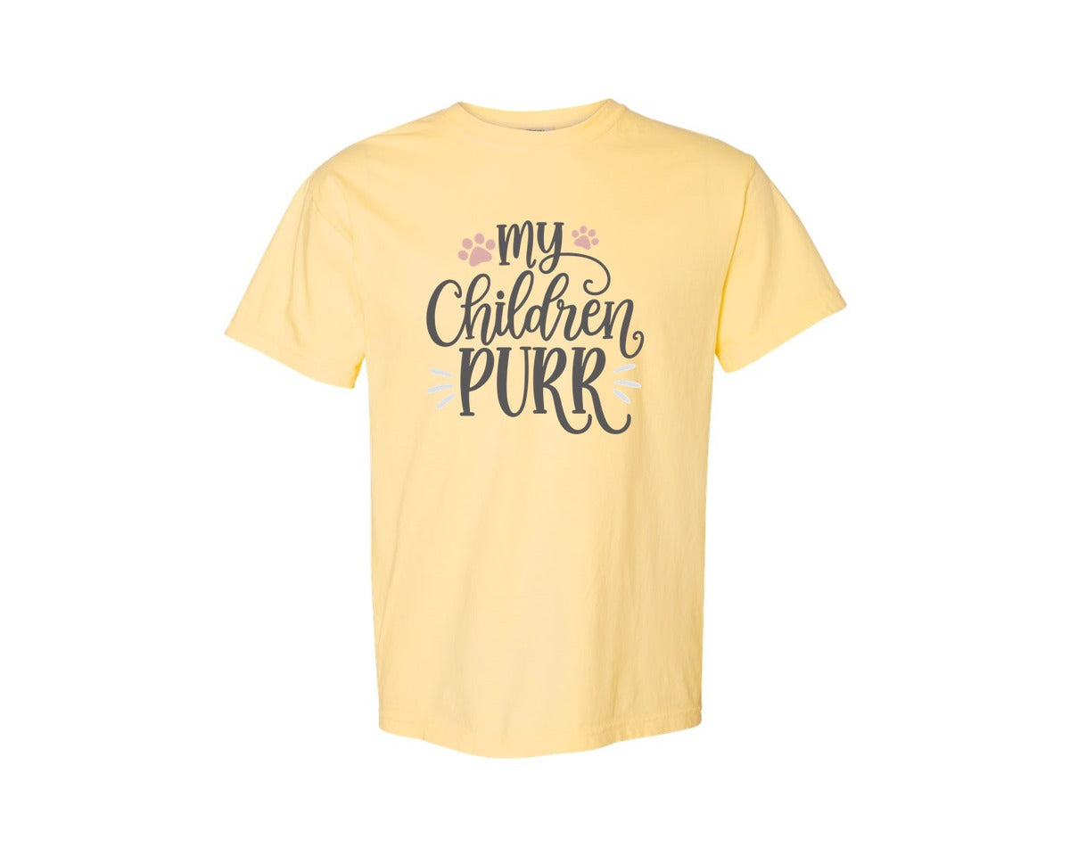 brand:Comfort Colors|color:Butter|My Children Purr Cute Cat Quote Graphic T-Shirt