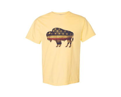 brand:Comfort Colors|color:Butter|American Bison Patriotic Usa Flag 4 Graphic T-Shirt