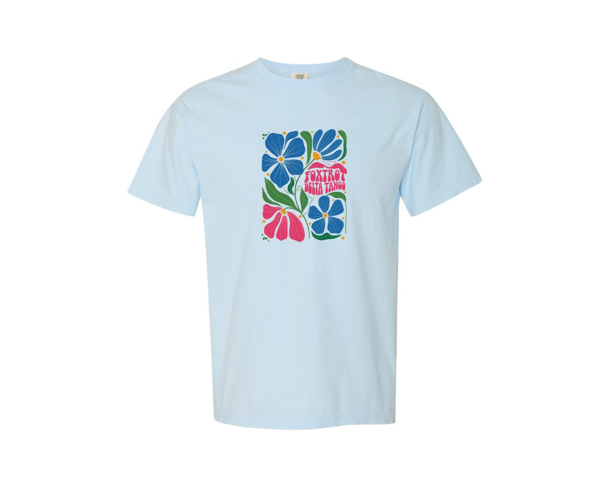 brand:Comfort Colors|color:Chambray|Foxtrot Delta Tango Floral Graphic T-Shirt