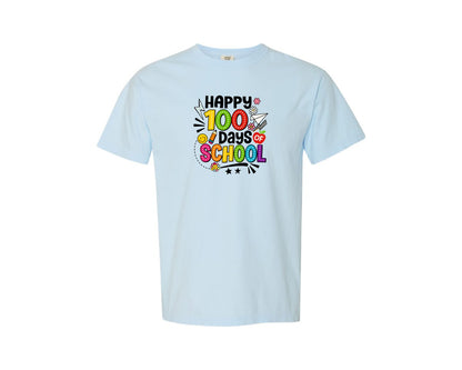 brand:Comfort Colors|color:Chambray|Happy 100 Days Of School Shirt Graphic T-Shirt