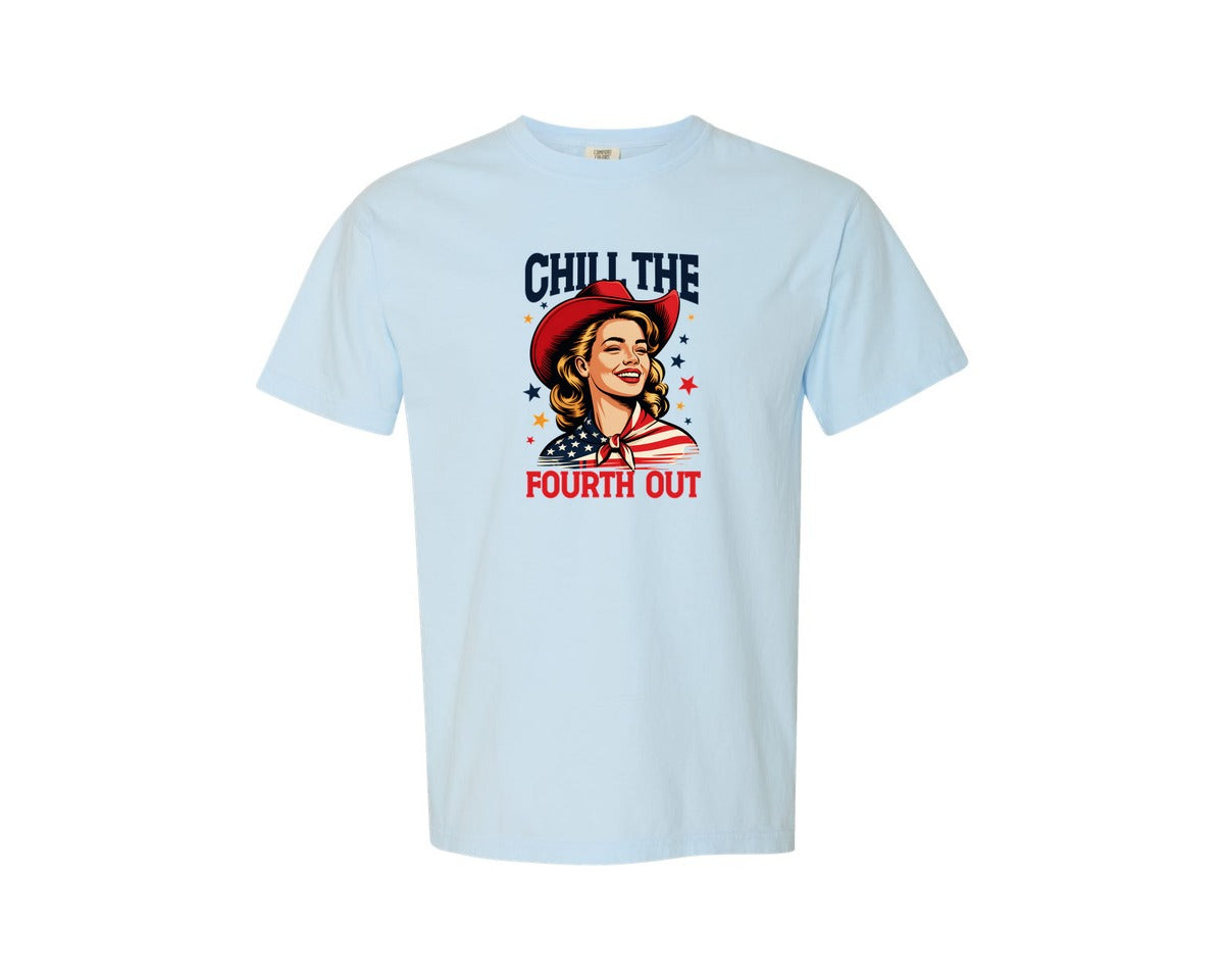 brand:Comfort Colors|color:Chambray|Retro 4Th July Cowgirl Graphic T-Shirt