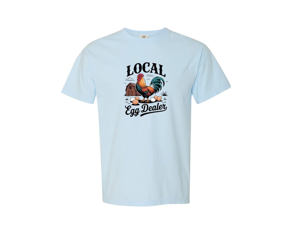 brand:Comfort Colors|color:Chambray|Local Egg Dealer Rooster Farmhouse Graphic T-Shirt