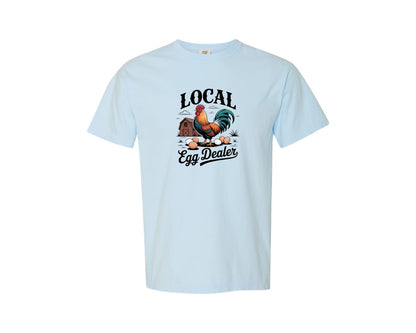 brand:Comfort Colors|color:Chambray|Local Egg Dealer Rooster Farmhouse Graphic T-Shirt