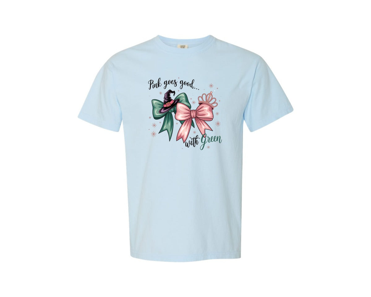 brand:Comfort Colors|color:Chambray|Pink Goes Good With Green 4 Graphic T-Shirt