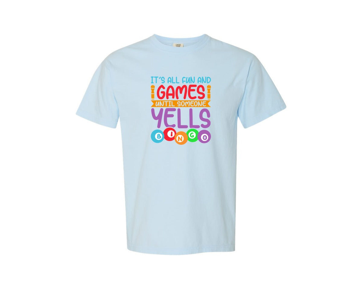 brand:Comfort Colors|color:Chambray|Game Yells Bingo Bingo Design Graphic T-Shirt