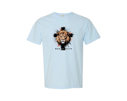 brand:Comfort Colors|color:Chambray|Man Of Faith Lion Cross 3 Graphic T-Shirt