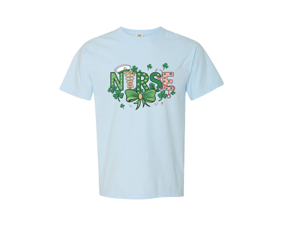 brand:Comfort Colors|color:Chambray|St Patricks Day Nurse Lucky Nurse 6 Graphic T-Shirt