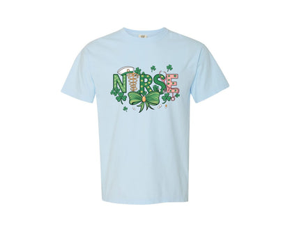 brand:Comfort Colors|color:Chambray|St Patricks Day Nurse Lucky Nurse 6 Graphic T-Shirt
