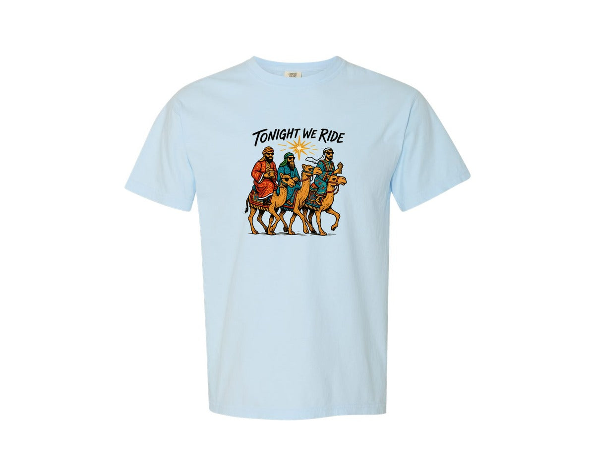 brand:Comfort Colors|color:Chambray|Tonight We Ride Three Wise Men On Came Graphic T-Shirt