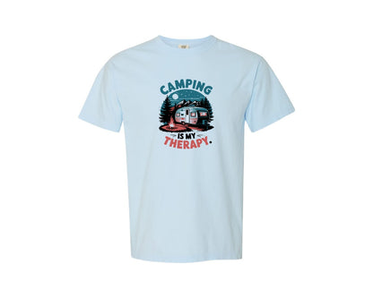 brand:Comfort Colors|color:Chambray|Camping Trailer Night Fire Graphic T-Shirt