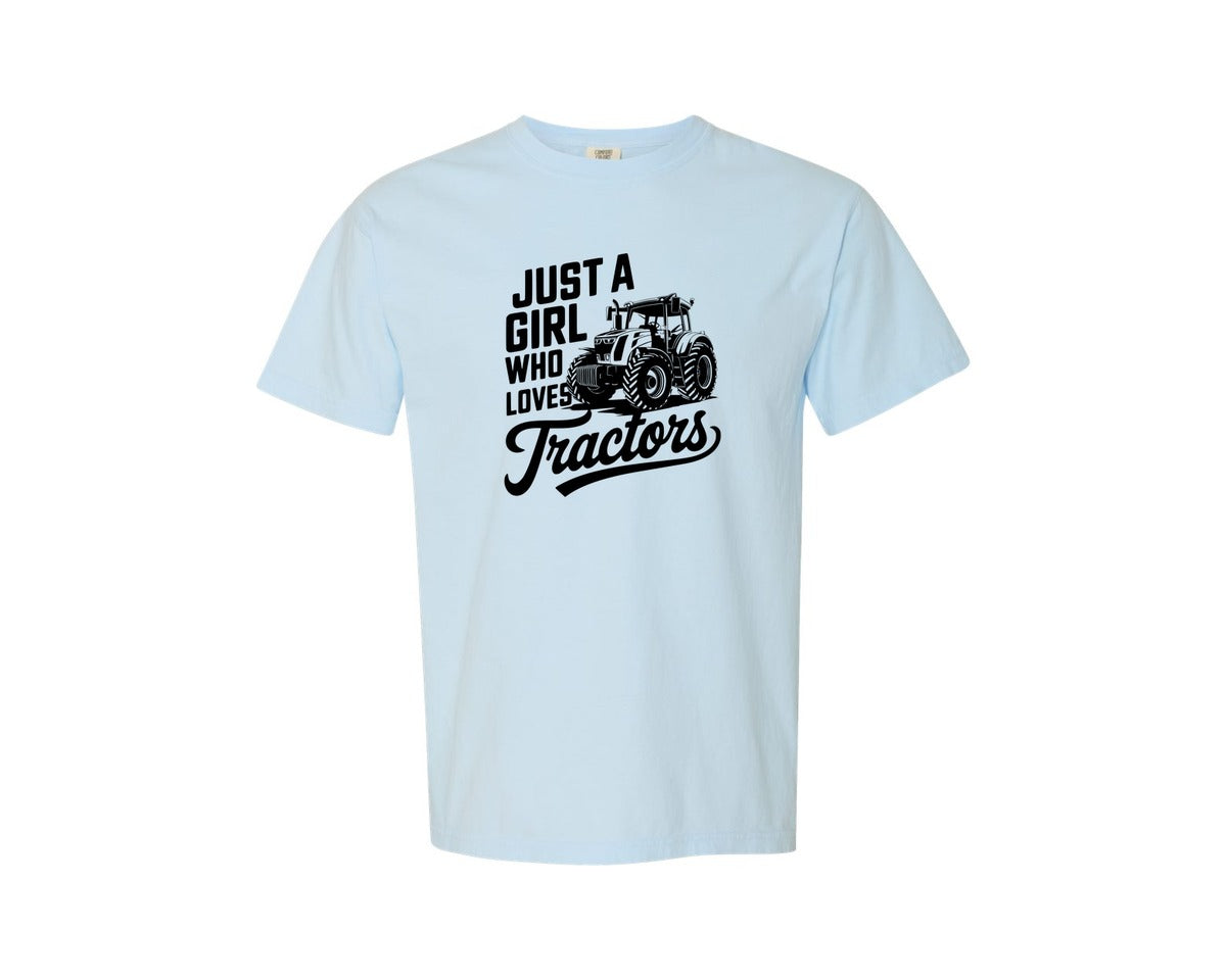 brand:Comfort Colors|color:Chambray|Just A Girl Who Loves Tractors T Shi Graphic T-Shirt