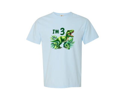 brand:Comfort Colors|color:Chambray|T Rex Dinosaur Kids Birthday Im 3 Graphic T-Shirt