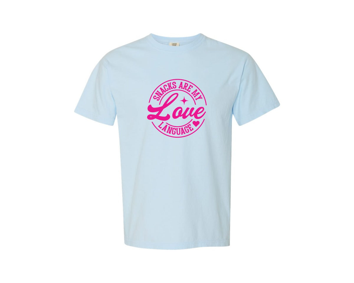 brand:Comfort Colors|color:Chambray|Snacks Are My Love Language 6 Graphic T-Shirt