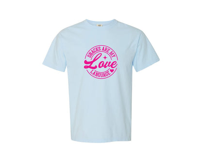 brand:Comfort Colors|color:Chambray|Snacks Are My Love Language 6 Graphic T-Shirt