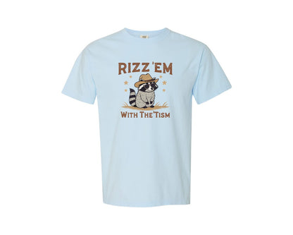 brand:Comfort Colors|color:Chambray|Raccoon Funny Raccoon Rizz Em Graphic T-Shirt