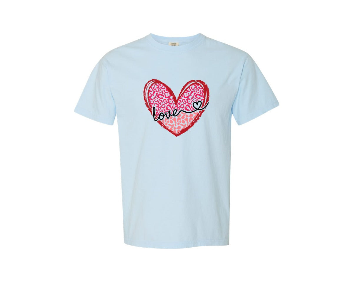 brand:Comfort Colors|color:Chambray|Leopard Love Valentine Heart Graphic T-Shirt