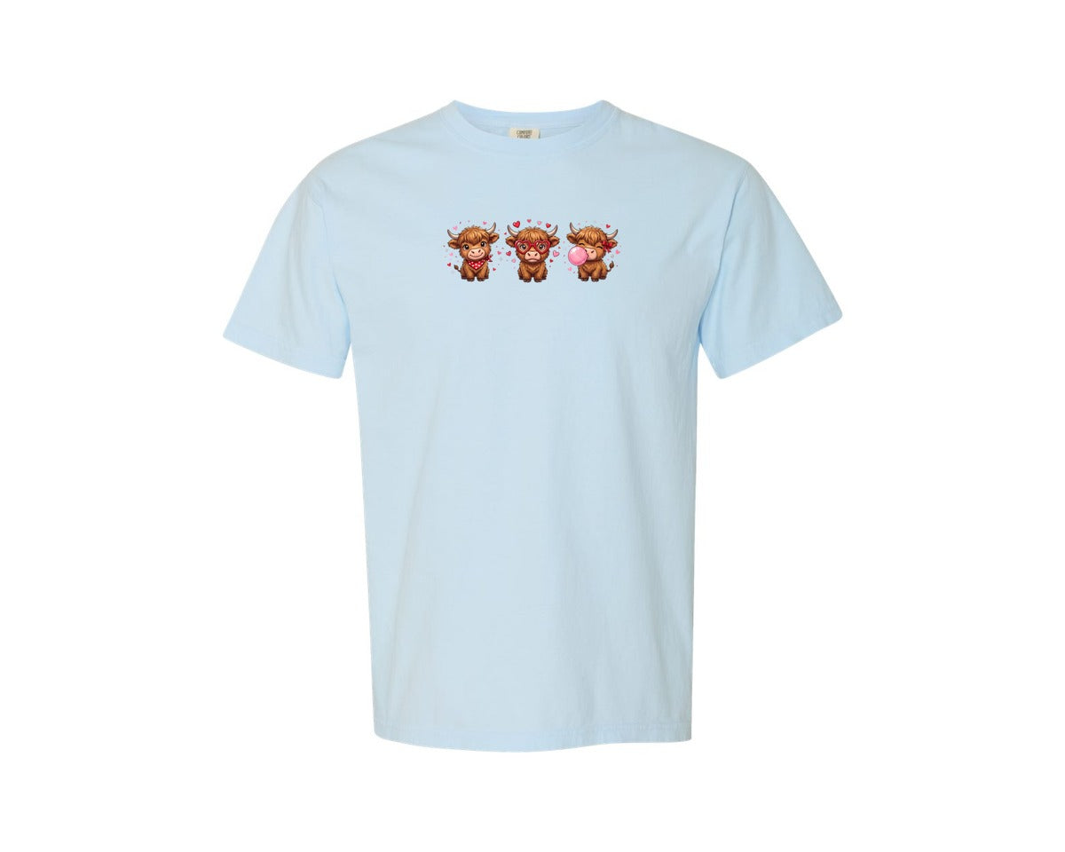 brand:Comfort Colors|color:Chambray|Cute Valentine Highland Cow Graphic T-Shirt