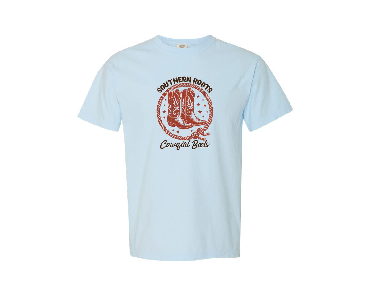 brand:Comfort Colors|color:Chambray|Southern Roots Cowgirl Boots Cowgir Graphic T-Shirt