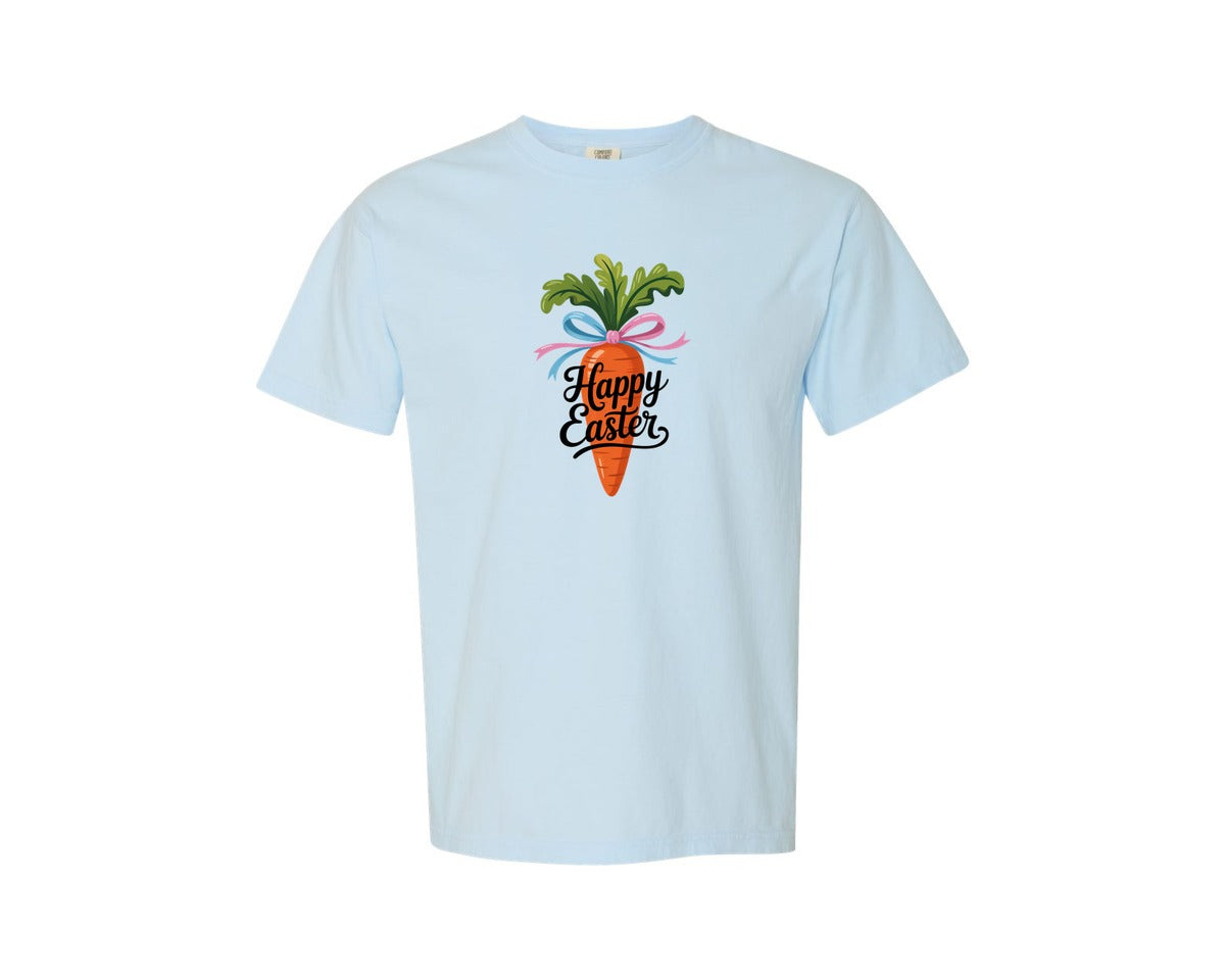 brand:Comfort Colors|color:Chambray|Retro Happy Easter Carrot Coquette Graphic T-Shirt