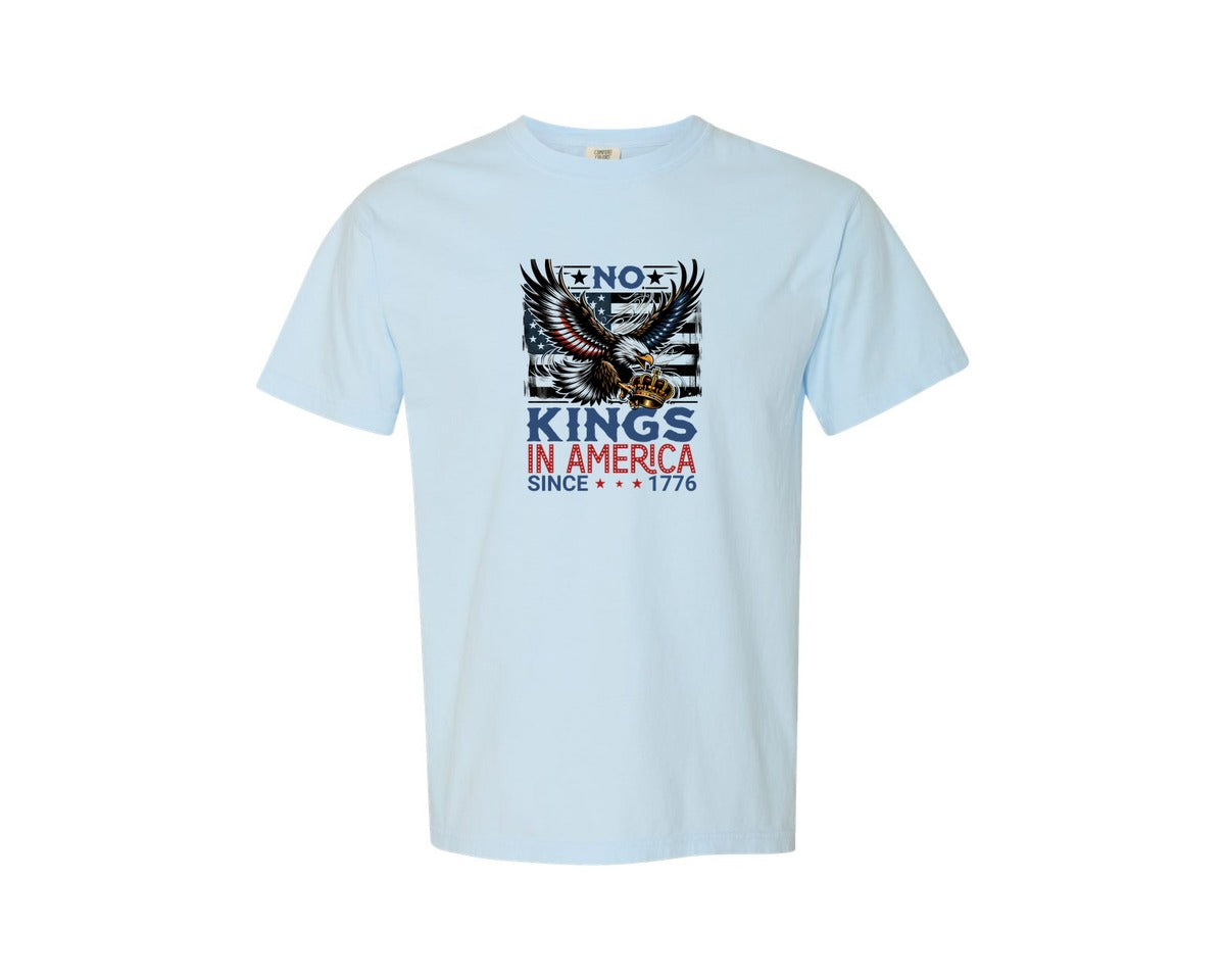 brand:Comfort Colors|color:Chambray|No Kings In America Since 1776Funny Graphic T-Shirt
