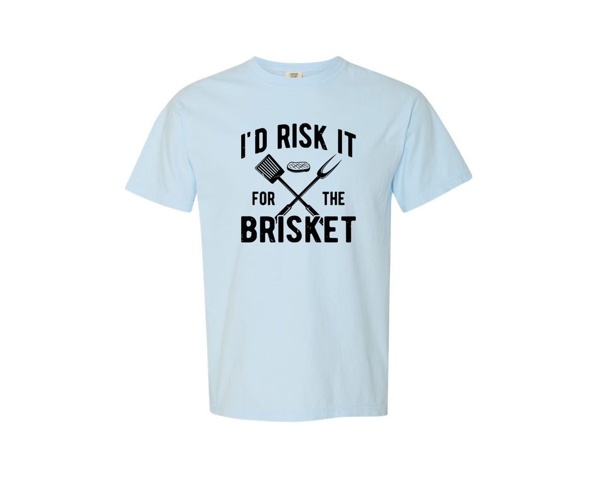 brand:Comfort Colors|color:Chambray|Id Risk It For The Brisket Happy Bbq Graphic T-Shirt