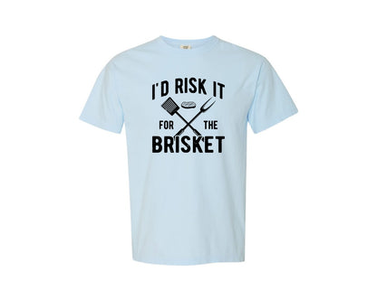 brand:Comfort Colors|color:Chambray|Id Risk It For The Brisket Happy Bbq Graphic T-Shirt