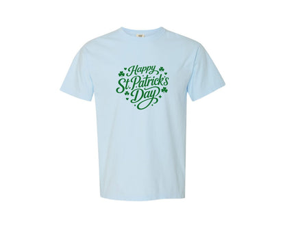 brand:Comfort Colors|color:Chambray|Retro Happy St Patricks Day Clover Graphic T-Shirt