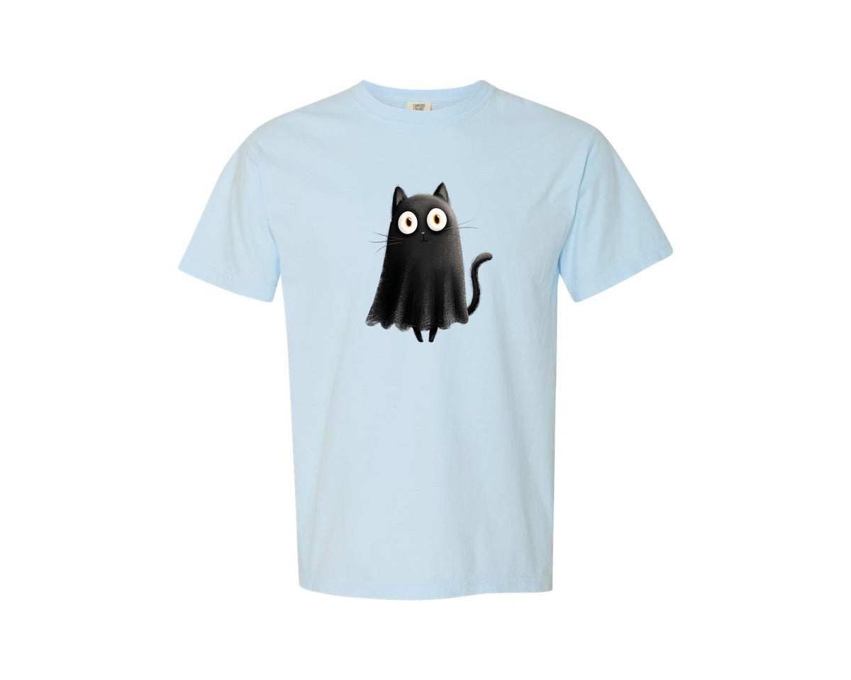 brand:Comfort Colors|color:Chambray|Halloween Ghost And Cat 24 Graphic T-Shirt