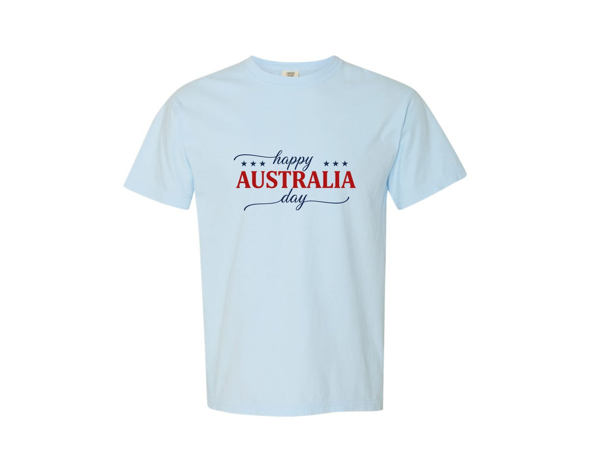 brand:Comfort Colors|color:Chambray|Elegant Happy Australia Day Typography 3 Graphic T-Shirt